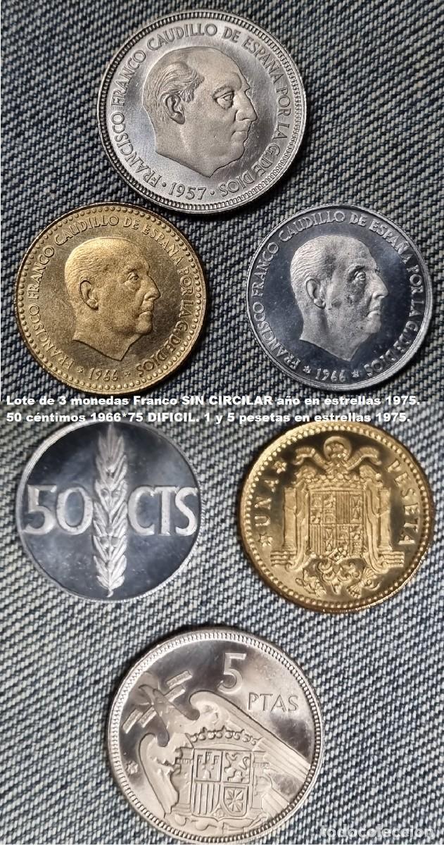 Monedas Franco: FRANCO lote 3 monedas SIN CIRCULAR Procedentes de cartera oficial del a&ntilde;o 1975. 50 c&eacute;ntimos DIFICIL.