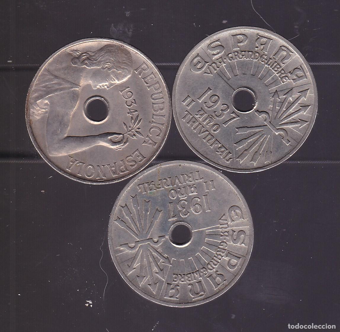 Monedas Franco: FC8-3- Lote 3 Monedas 25 Cts 1934/37 EBC/SC