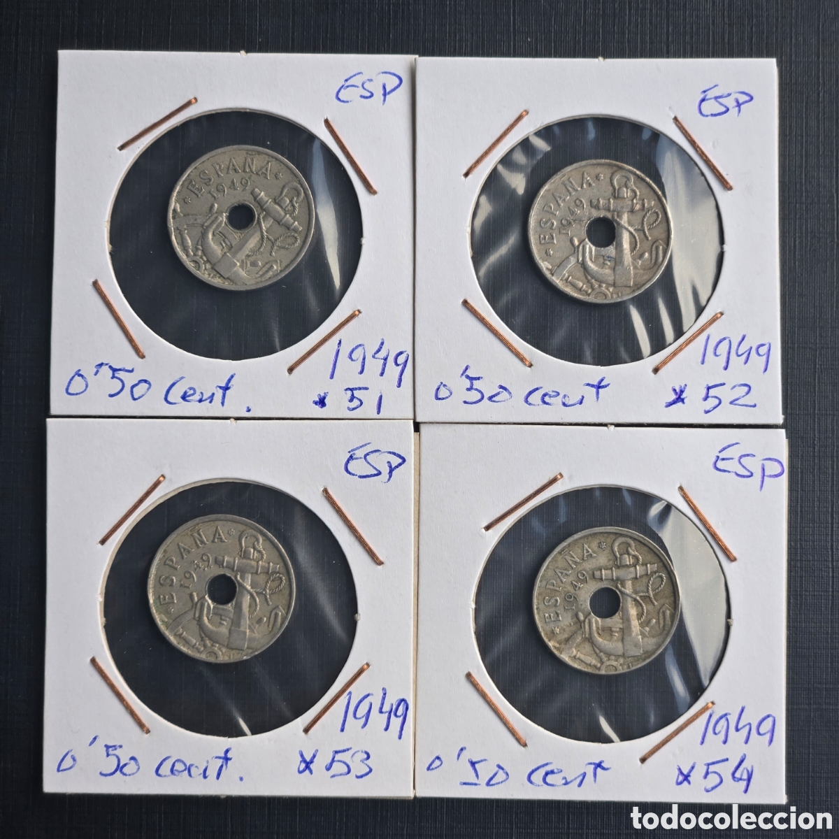 Monedas Franco: Lote de 4 monedas de 50 c&eacute;ntimos Espa&ntilde;a 1949