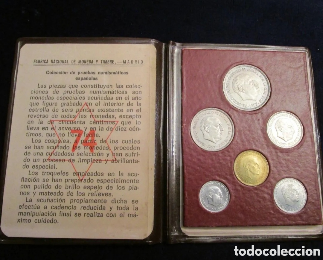 Monedas Franco: FRANCO, CARTERA OFICIAL FNMT 1974, (6 VALORES), PROOF, SIN CIRCULAR.