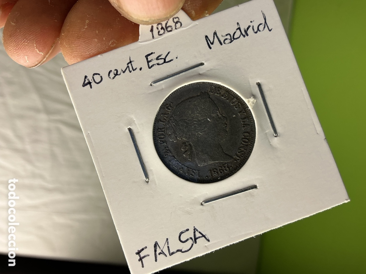 Monedas Franco: 40 c&eacute;ntimos de escudo 1868 Isabel II &middot; moneda falsa de colecci&oacute;n