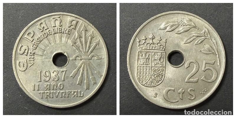 Monedas Franco: MONEDA. ESTADO ESPA&Ntilde;OL. II A&Ntilde;O TRIUNFAL. 25 CENTIMOS. 1937. VER FOTOS