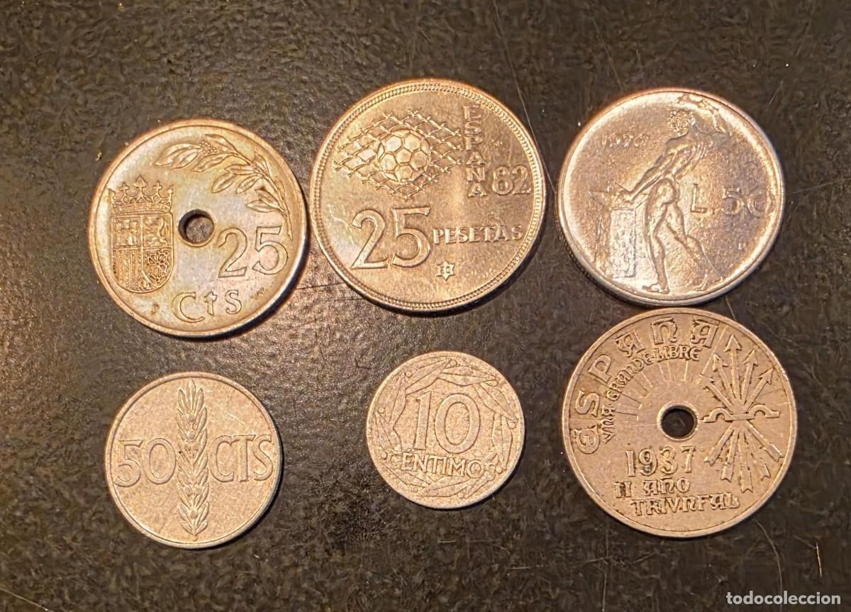 Monedas Franco: Lote 6 Monedas Antiguas Espa&ntilde;a y Francia &ndash; 25 Pesetas Mundial 82, 25 C&eacute;ntimos 1937 II A&ntilde;o Triunfal