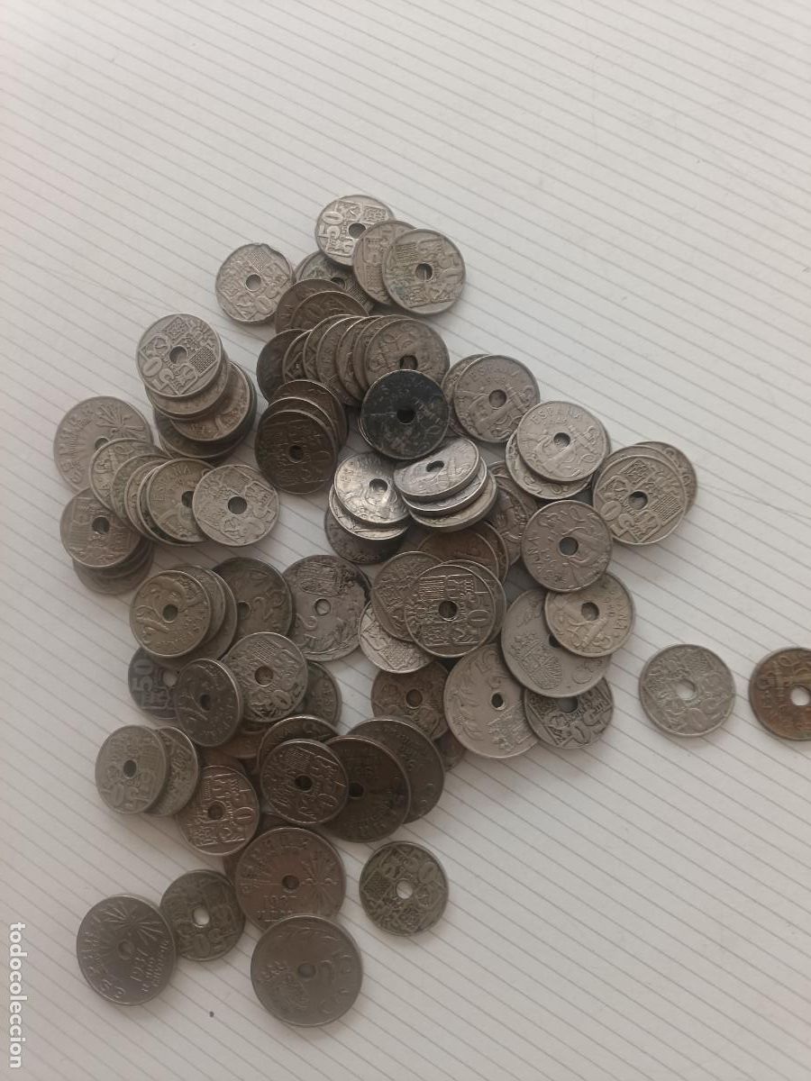 Monedas Franco: 102 monedas de 25 c&eacute;ntimos y 50 c&eacute;ntimos del agujero