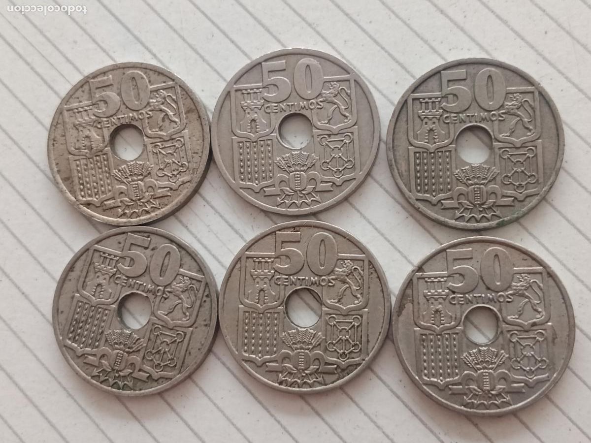 Monedas Franco: 6 monedas de 50 c&eacute;ntimos. FLECHAS INVERTIDAS. Buen estado