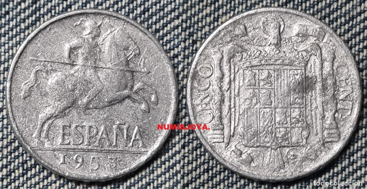 Monedas Franco: FRANCO. Moneda 5 c&eacute;ntimos aluminio a&ntilde;o 1940. Peso 1,14 gr. 20 mm. Con OXIDOS