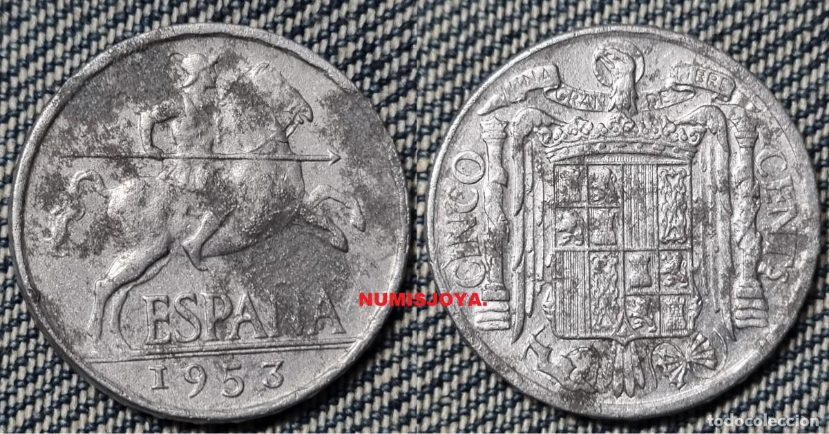 Monedas Franco: FRANCO. Moneda 5 c&eacute;ntimos aluminio a&ntilde;o 1940. Peso 1,13 gr. 20 mm. Con OXIDOS