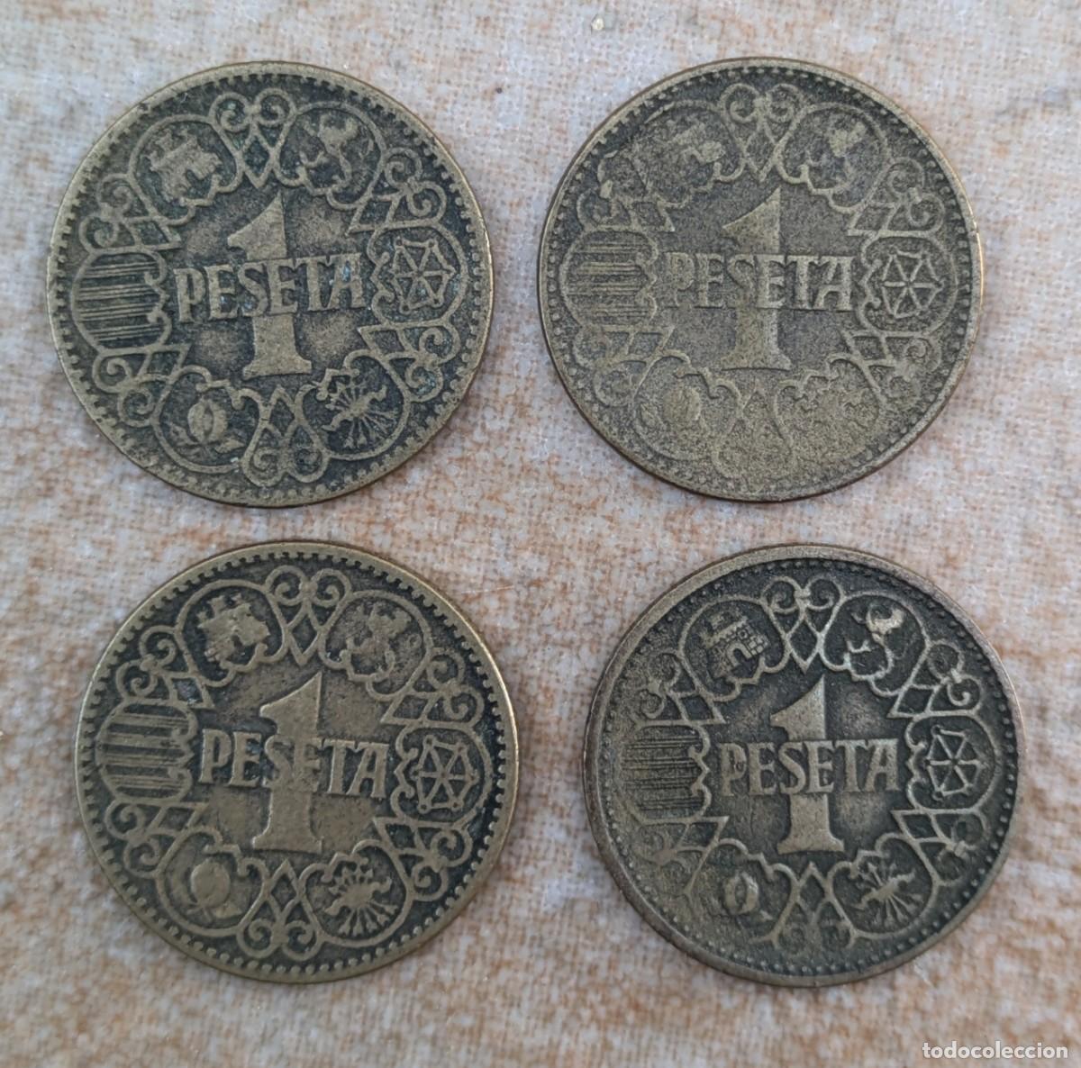 Monedas Franco: Lote 4 monedas 1 peseta de 1944