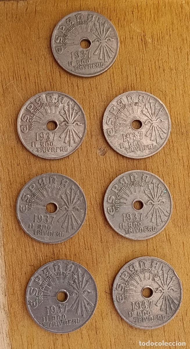 Monete Franco: Lote 7 Monedas 25 C&eacute;ntimos 1937 II A&ntilde;o Triunfal Cupron&iacute;quel Guerra Civil Espa&ntilde;ola