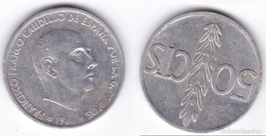 Monete Franco: 50 c&eacute;ntimos Francisco Franco. Estado Espa&ntilde;ol. Con error variante en el reverso estando girado
