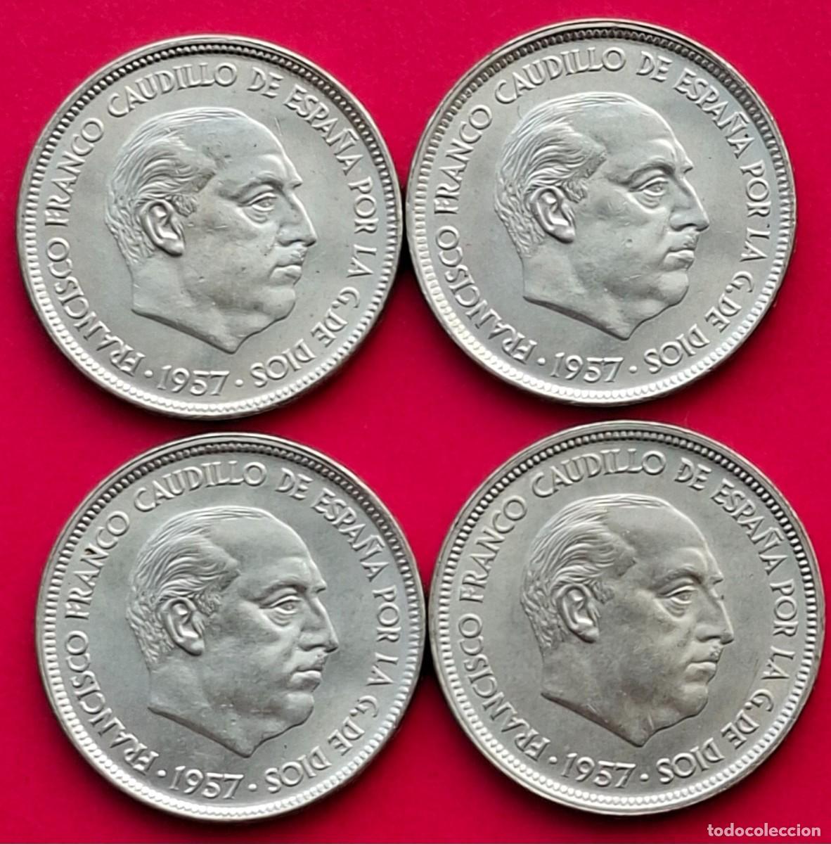 Monedas Franco: 4 monedas de 50 pesetas de 1957 * 58 SIN CIRCULAR.