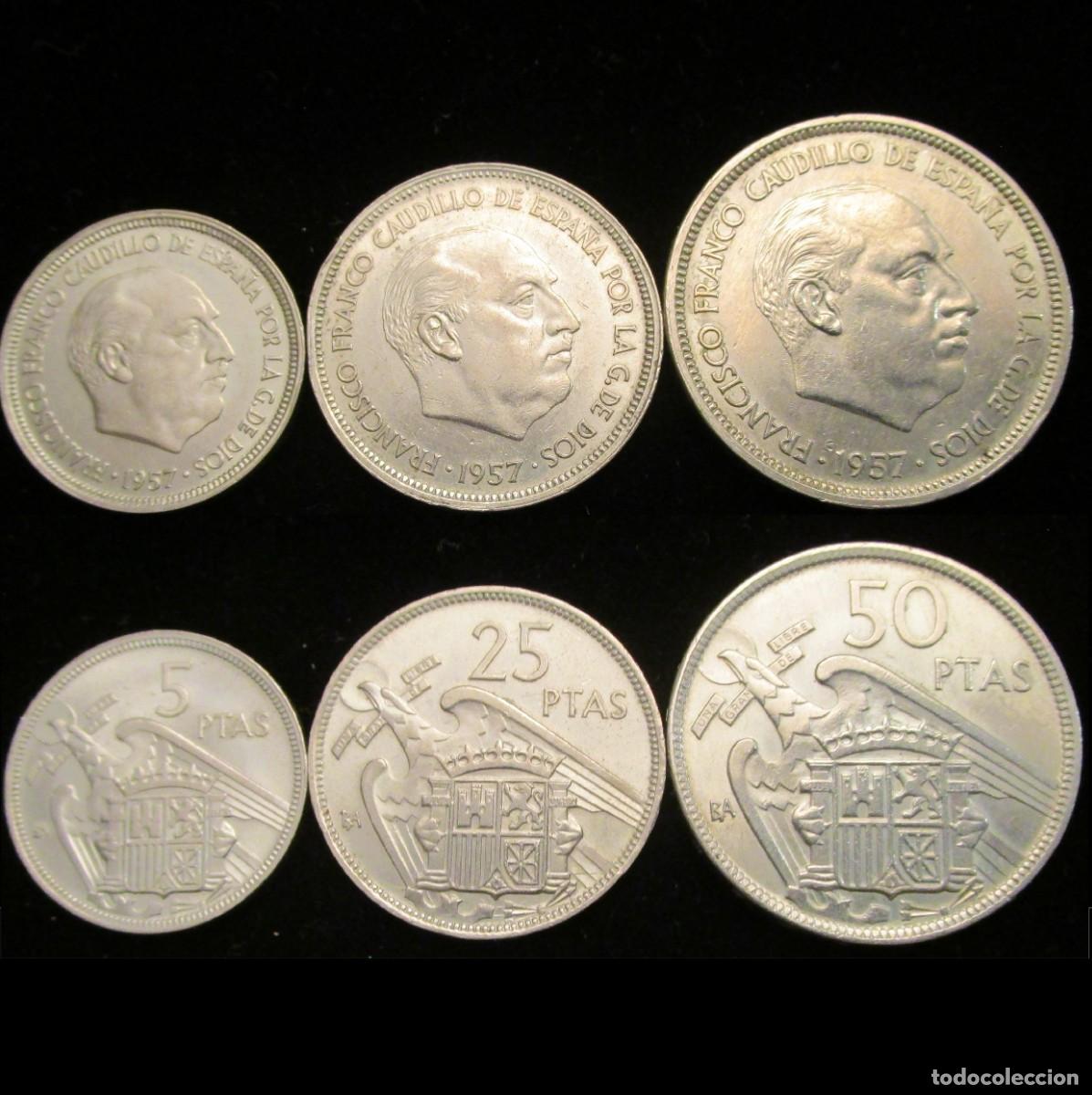 Monedas Franco: *GUTSE* FRANCO-2, 5+25+50 PESETAS 1957*BA, BARCELONA, PLUS, SERIE COMPLETA, S/C-