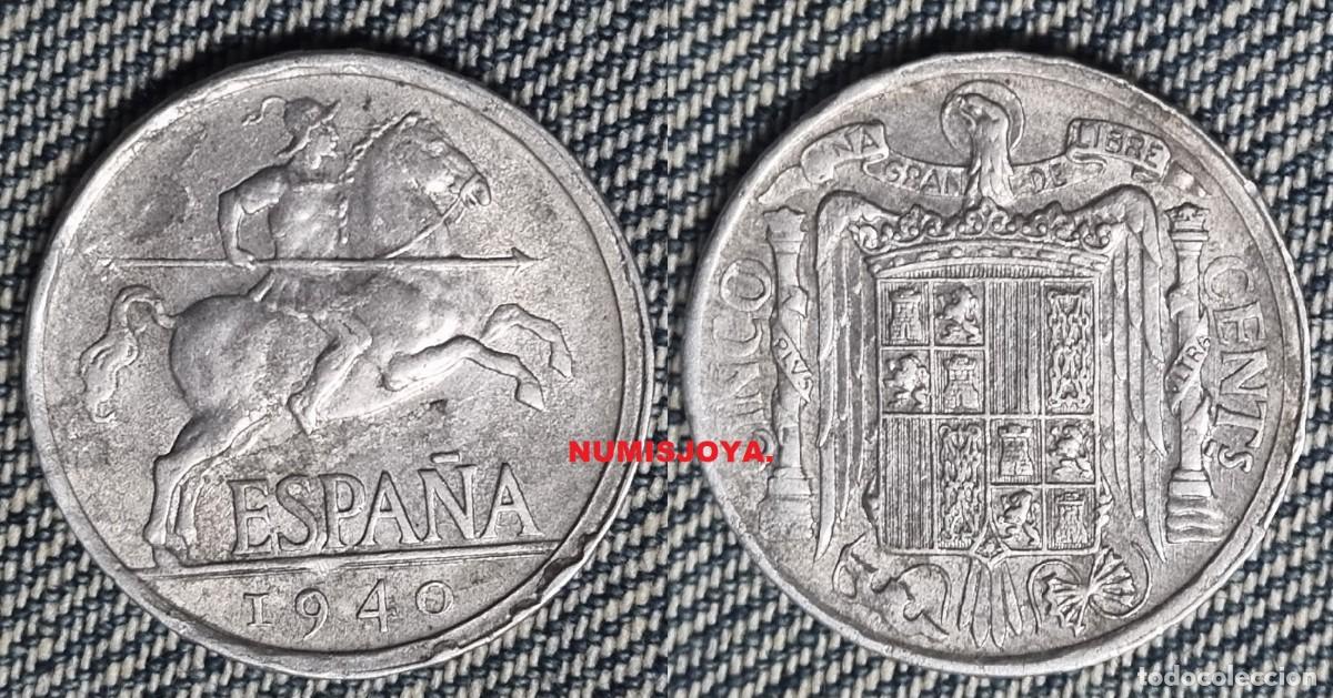 Monedas Franco: FRANCO. Moneda 5 c&eacute;ntimos aluminio a&ntilde;o 1940. Peso 1,15 gr. 20 mm. ACEPTABLE.
