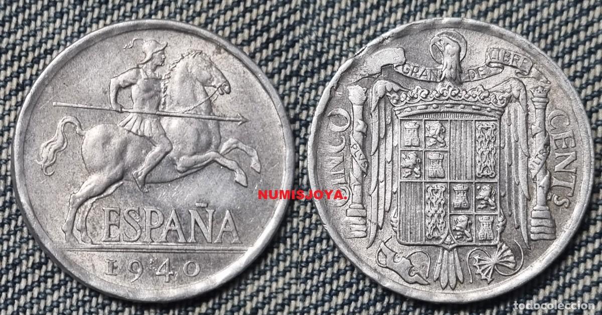 Monedas Franco: FRANCO. Moneda 5 c&eacute;ntimos aluminio a&ntilde;o 1940. Peso 1,14 gr. 20 mm. ACEPTABLE.