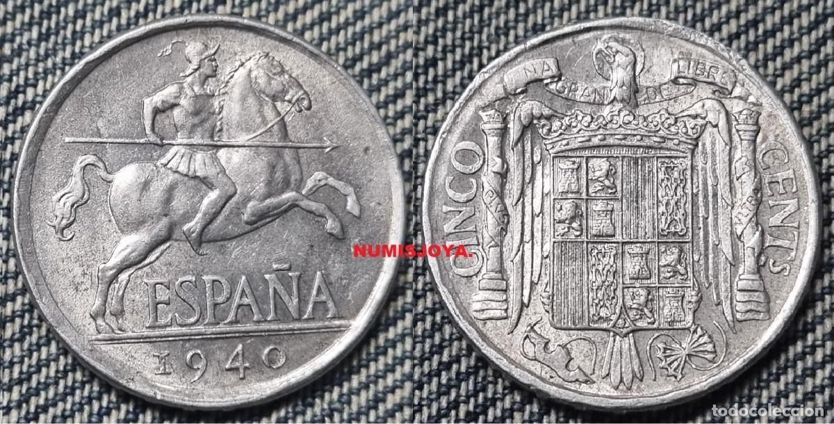Monedas Franco: FRANCO. Moneda 5 c&eacute;ntimos aluminio a&ntilde;o 1940. Peso 1,14 gr. 20 mm. ACEPTABLE.