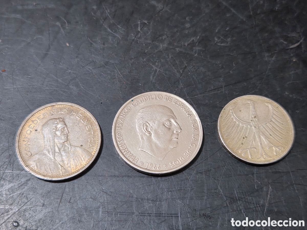 Monedas Franco: MONEDA FRANCO 100 PESETAS PLATA A&Ntilde;O 1966 5 FRANCOS PLATA Y 5 MARCOS PLATA ORIGINALES
