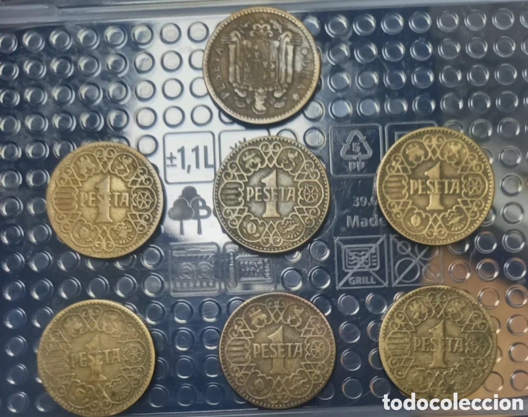 Monedas Franco: Lote de 7 monedas de 1 Peseta de Espa&ntilde;a - A&ntilde;o 1944 (Estado Espa&ntilde;ol / Franco)
