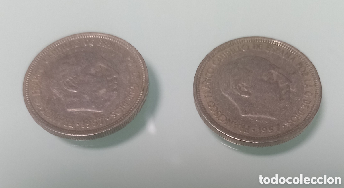 Monedas Franco: Lote de 2 Monedas de 5 Pesetas 1957 - Francisco Franco - Estado Espa&ntilde;ol