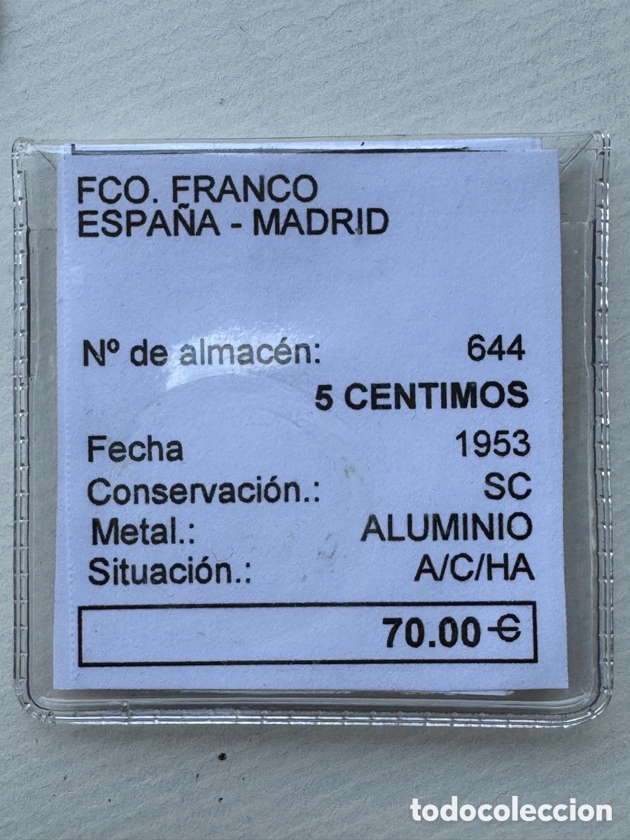 Monedas Franco: 5 c&eacute;ntimos 1953 Sin Circular. - Foto 3