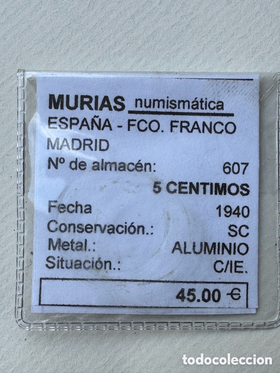 Monedas Franco: 5 c&eacute;ntimos 1940 sin circular - Foto 3