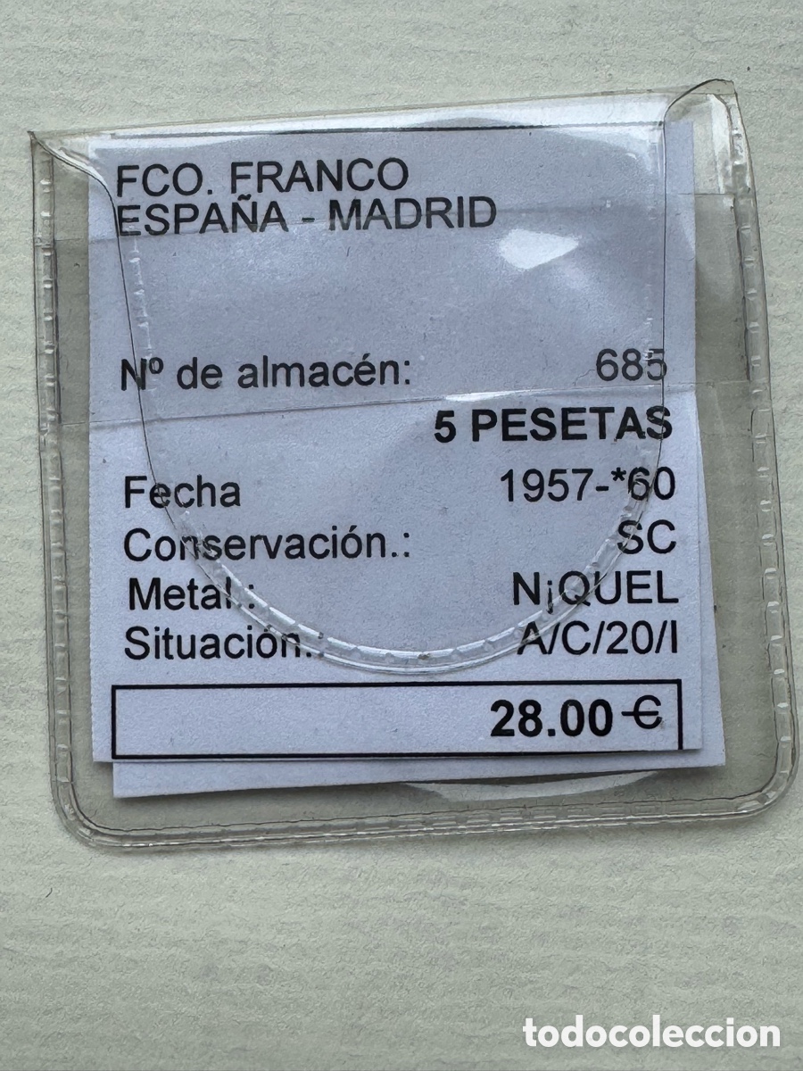 Monedas Franco: 5 pesetas 1957 *60 sin circular - Foto 3