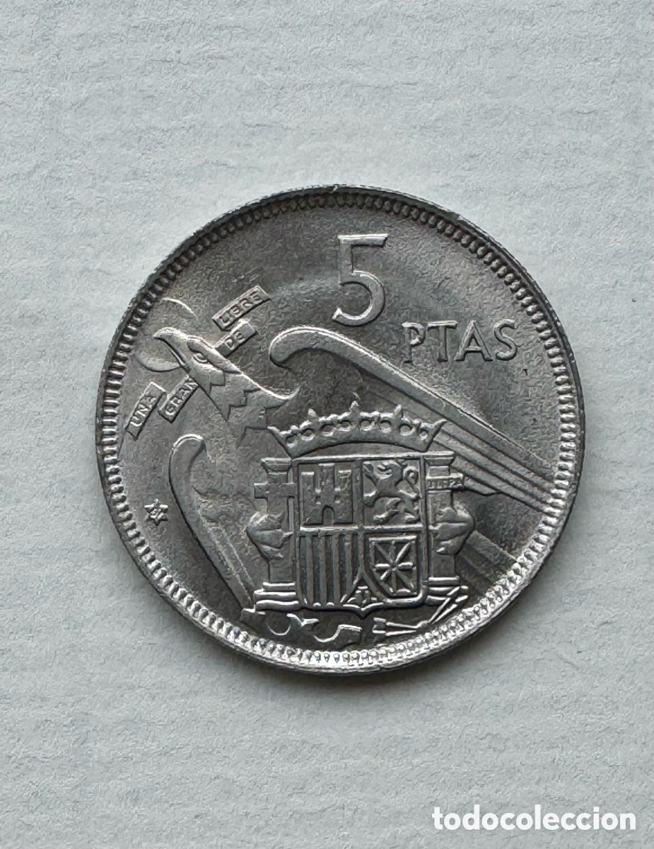 Monedas Franco: 5 pesetas 1957 *59 sin circular - Foto 2