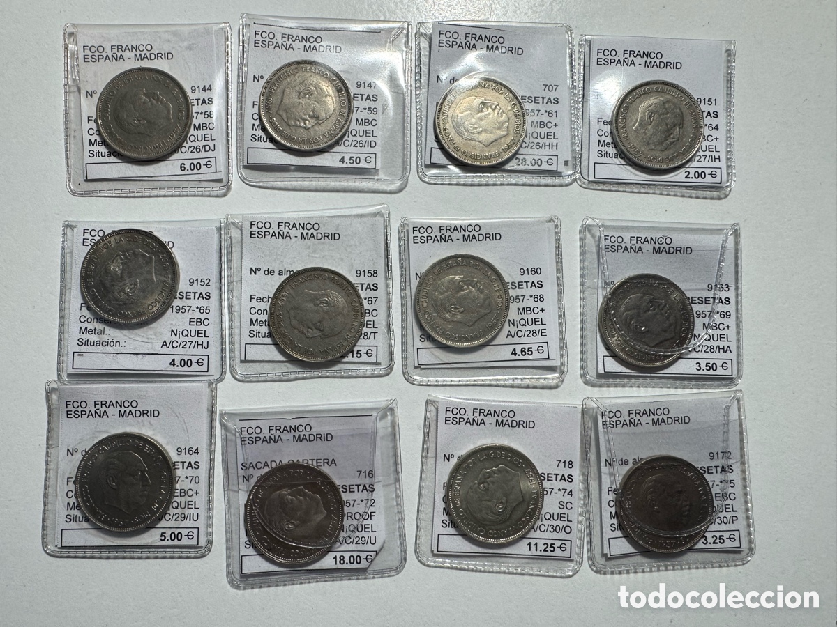 Monedas Franco: Lote 12 monedas de 25 pesetas 1957 diferentes estrellas y conservaciones (ver descripci&oacute;n)