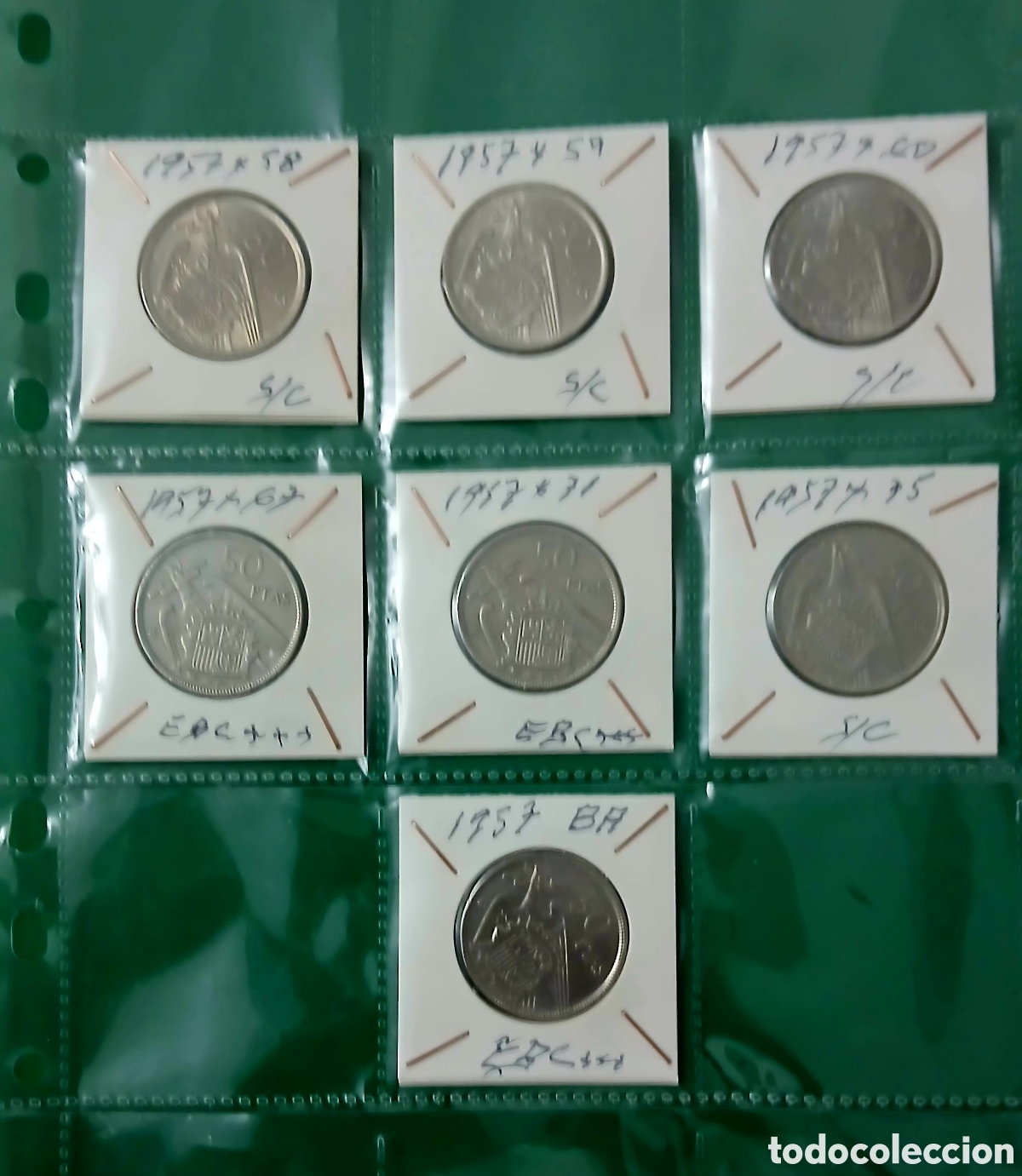 Franco Coins: COLECCI&Oacute;N DE LAS 5 MONEDAS DE 50 PTS QUE CIRCULARON (4 S/C) MAS 1 DE PRUEBA MAS OTRA SERIE BA
