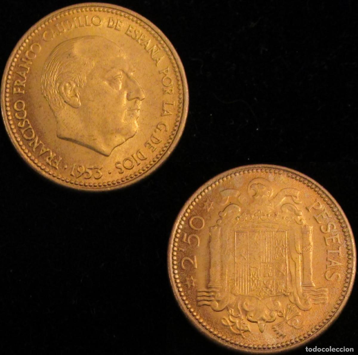 Monedas Franco: *GUTSE* FRANCO-8, 2,50 PESETAS 1953*19-54, BRILLO, ORIGINAL, SIN CIRCULAR.
