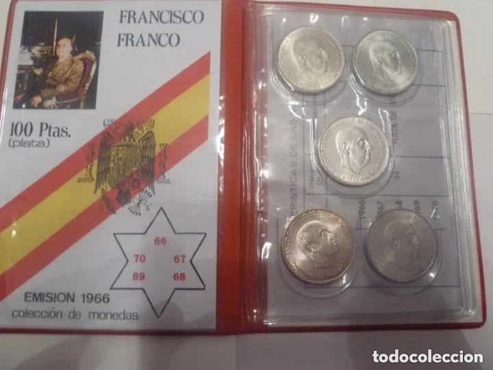 Monedas Franco: CARTERA CON LAS 5 MONEDAS DE 100 PTAS FRANCO A&Ntilde;OS 1966-1967-1968-1969-1970 PLATA