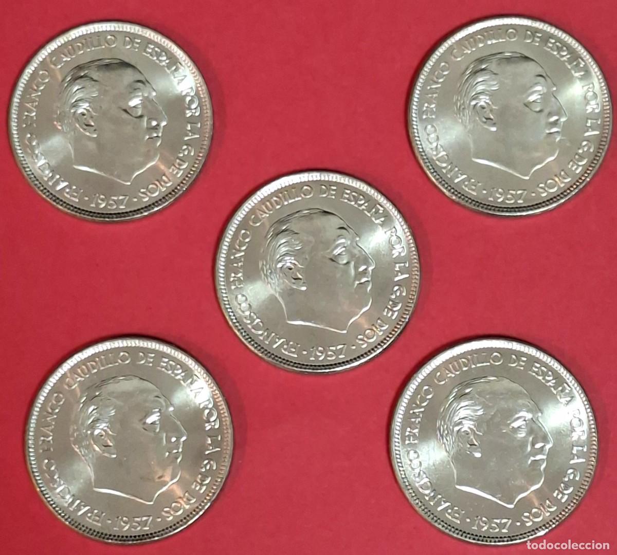 Monedas Franco: 5 monedas de 25 pesetas de 1957 * 75 SIN CIRCULAR