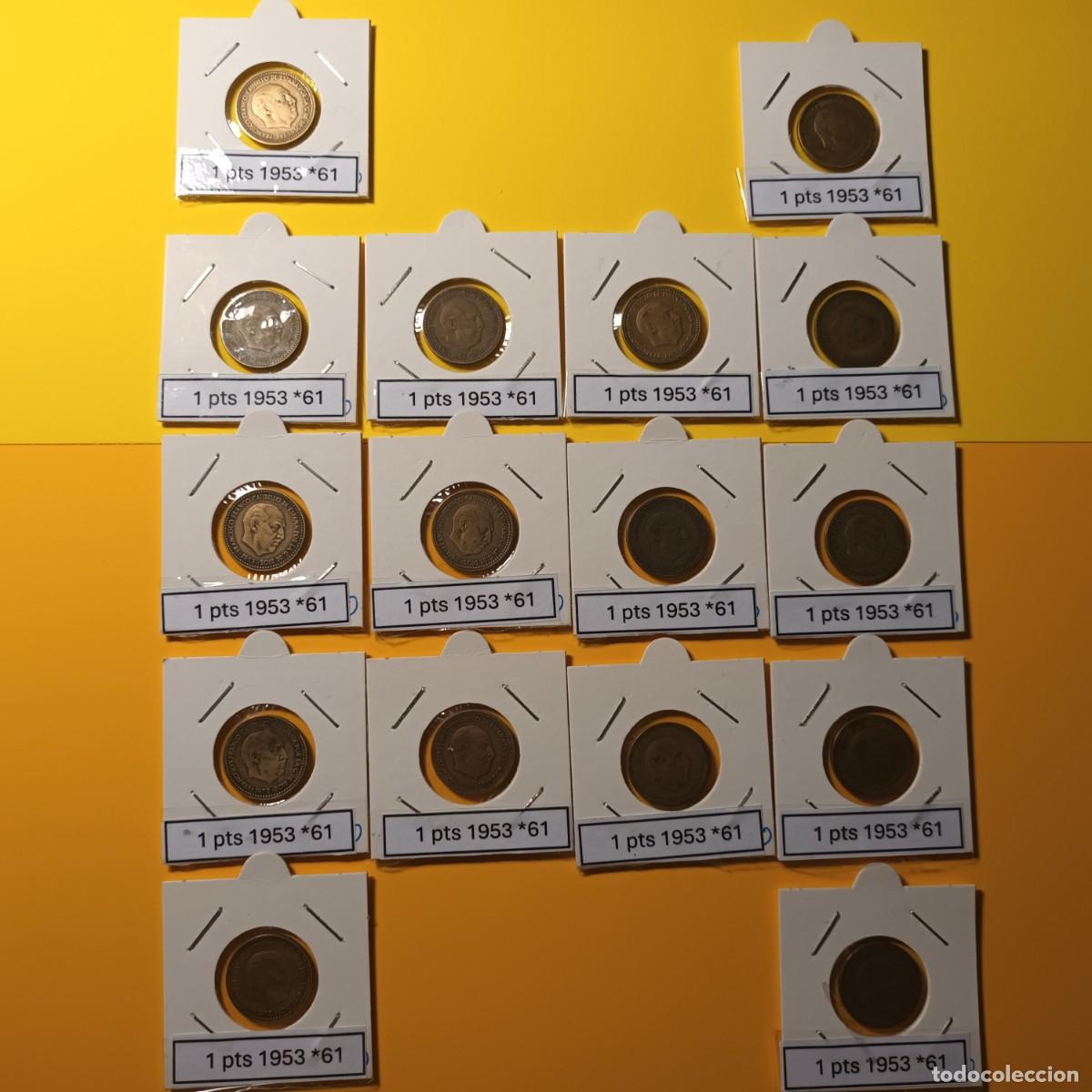 M&uuml;nzen unter Franco: Lote monedas 1 pts 1953*61 Circuladas M-426