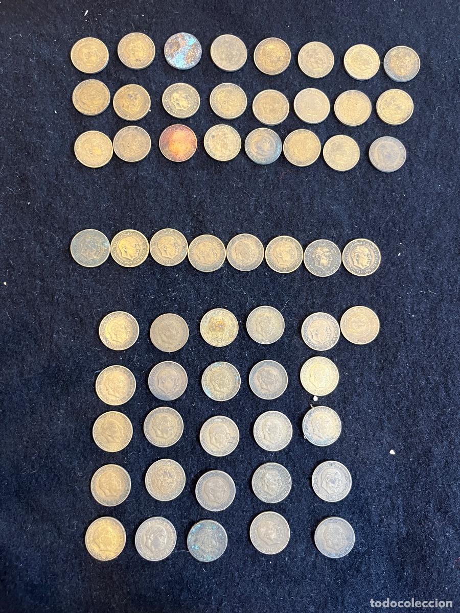 Moedas Franco: Lote de 58 monedas de 1 Peseta Francisco Franco &ndash; Estado Espa&ntilde;ol &ndash; Varias fechas y estrellas &ndash; Colec