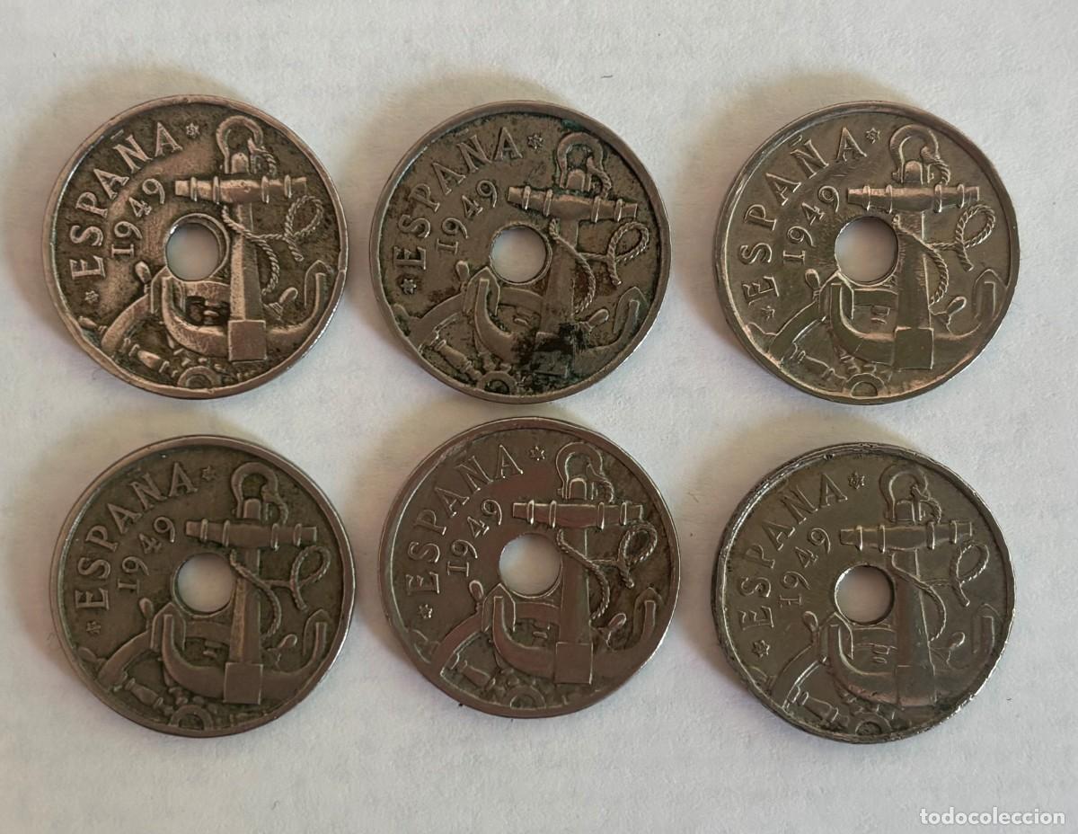 M&uuml;nzen unter Franco: LOTE SEIS MONEDAS DE50 C&Eacute;NTIMOS 1949 ESTRELLAS 51-52-53-54.56 (FOTO)