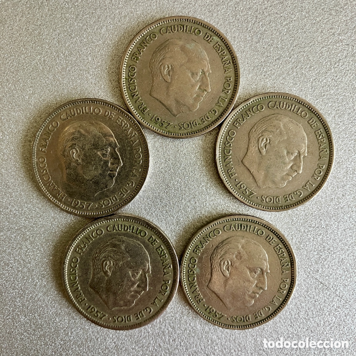 Moedas Franco: Lote 5 monedas de 25 pesetas Franco - 1957