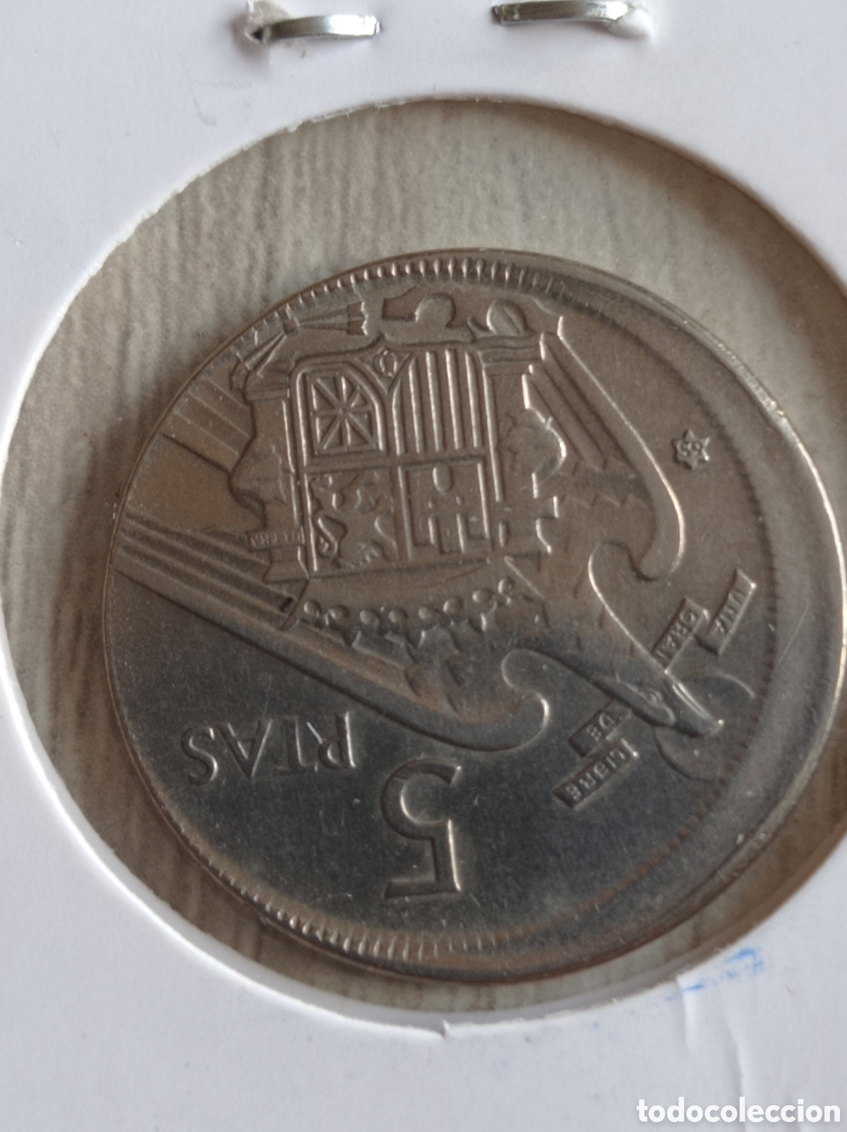 Monedas Franco: Monedas de 5 pesetas ERROR de cospel - Foto 2