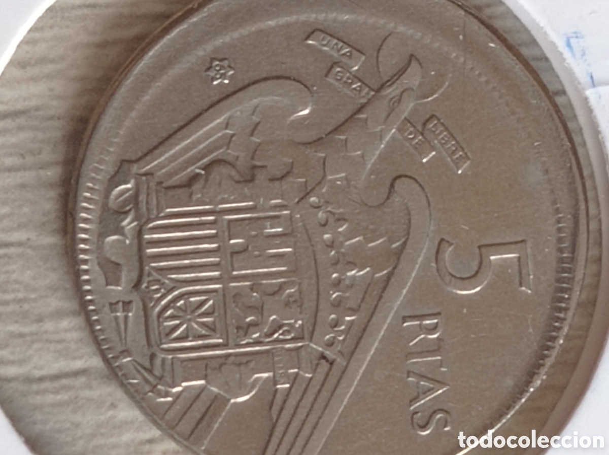 Monedas Franco: Monedas de 5 pesetas ERROR de cospel - Foto 4
