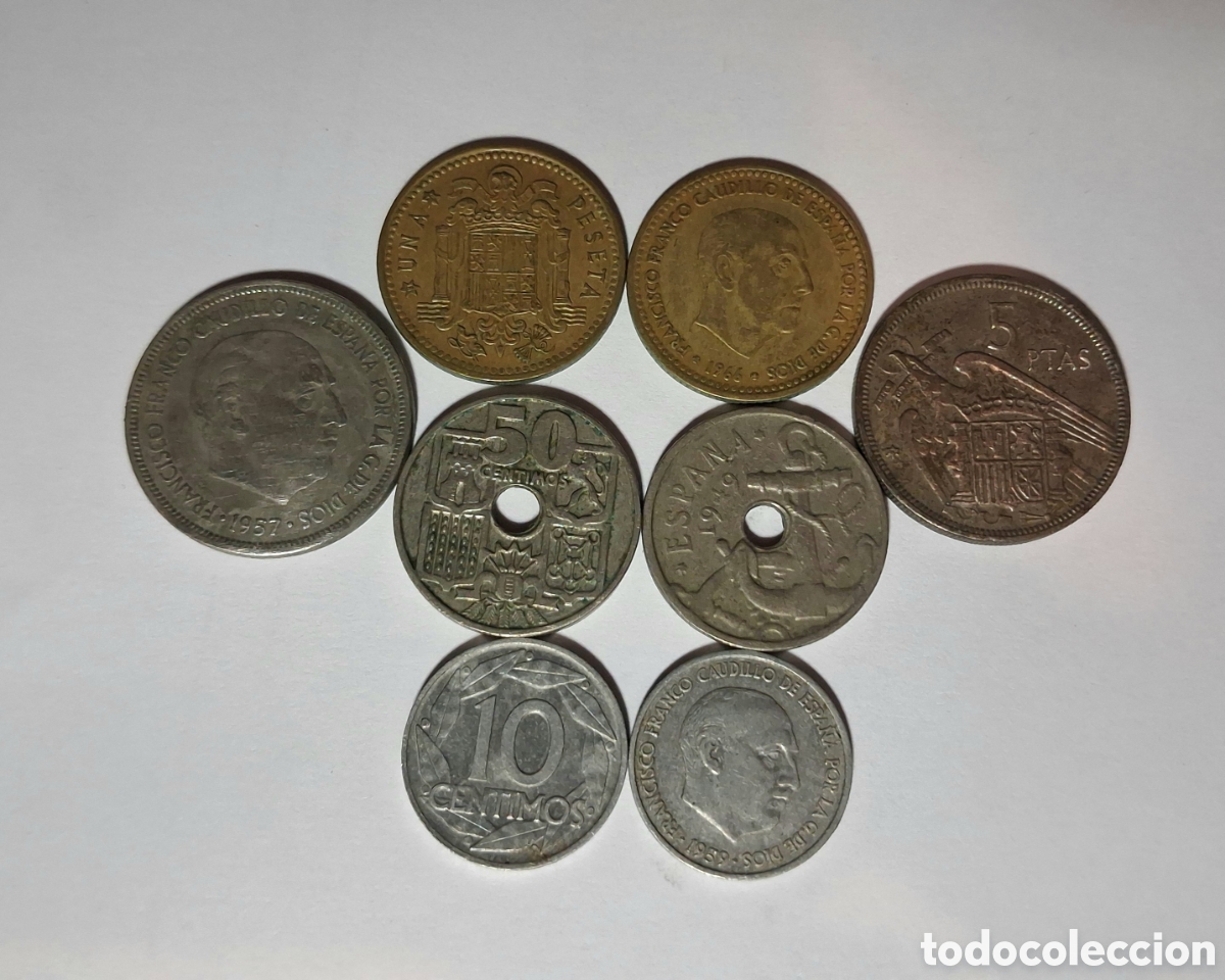 Monedas Franco: Lote moneda epoca Franco. 5 ptas, 1 pta, 50 cts, 10 cts.