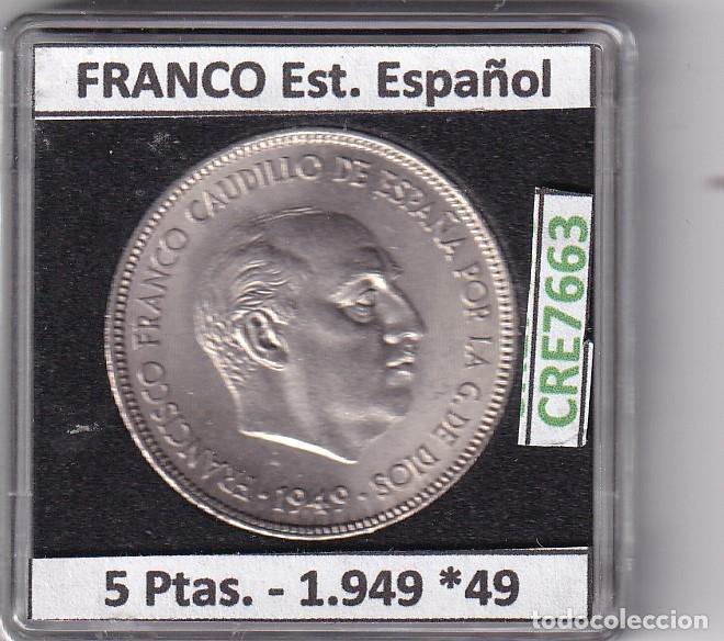 Moedas Franco: CRE7663 MONEDA ESPA&Ntilde;A ESTADO ESPA&Ntilde;OL 5 PESETAS 1949 *49 SIN CIRCULAR