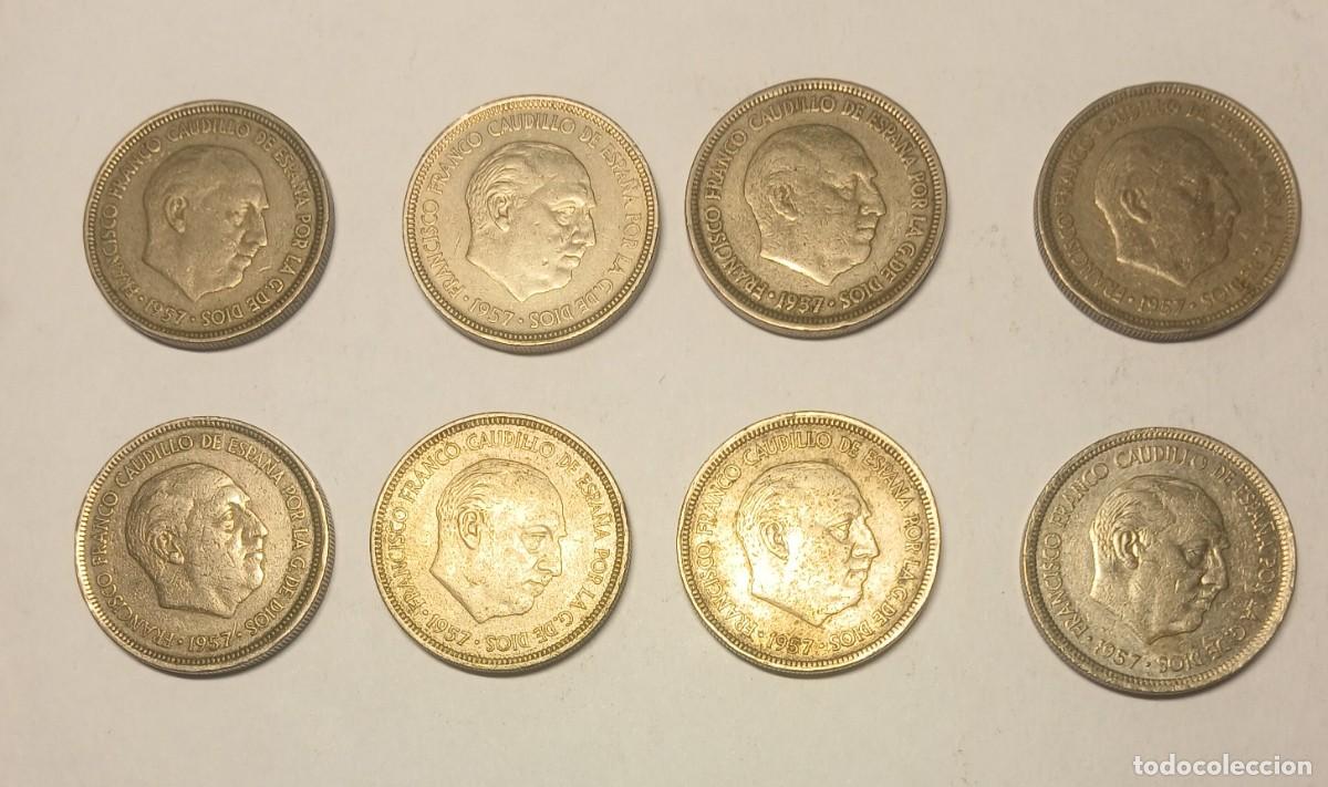 Monedas Franco: Lote 8 Monedas De 5 Pesetas 1957 - Duros De Franco - Variedad De Estrellas