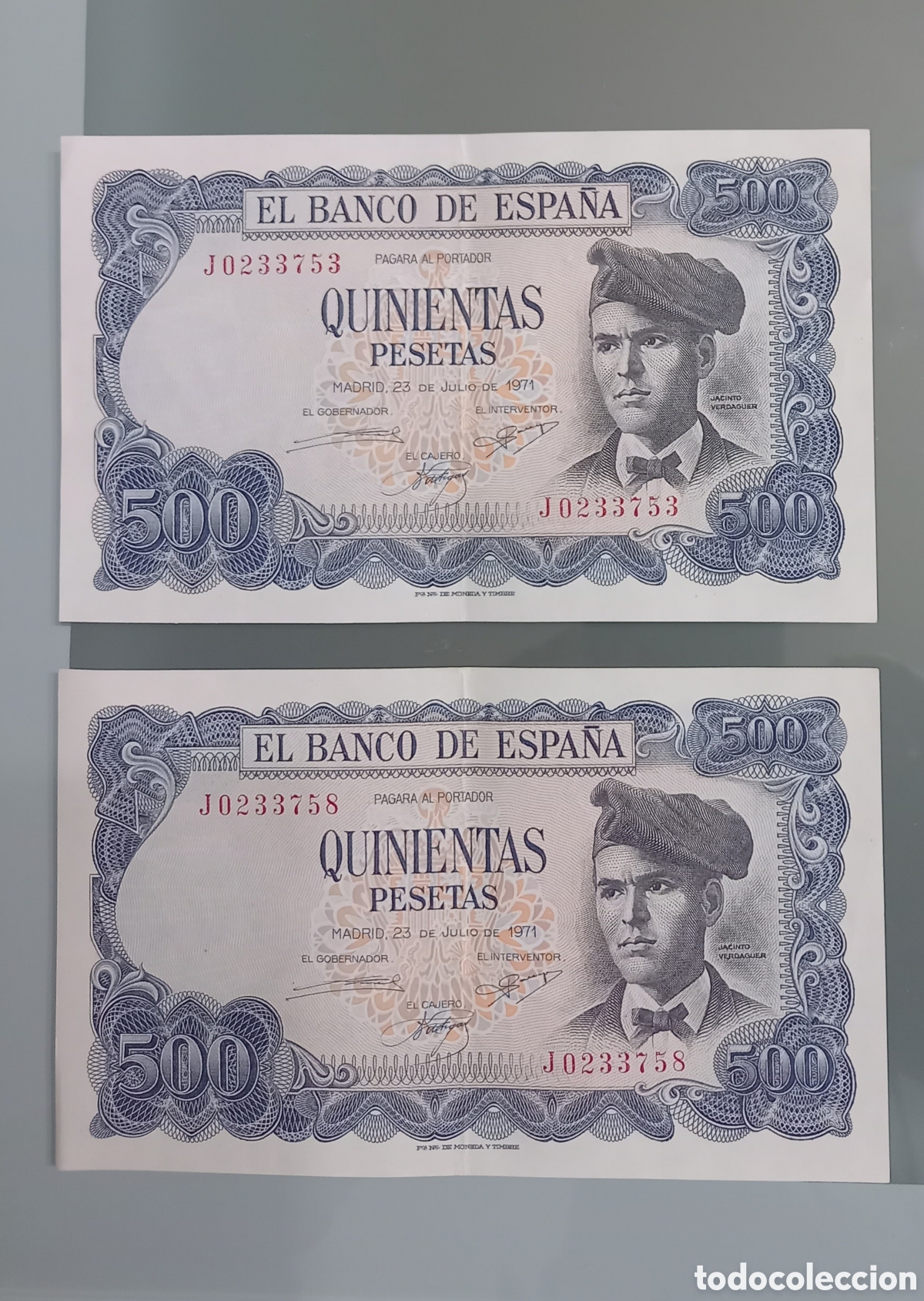 Monedas Franco: Lote de 2 Billetes de 500 Pesetas 1971 - Jacinto Verdaguer - Originales Banco de Espa&ntilde;a