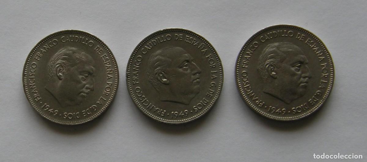 Monedas Franco: LOTE 3 MONEDAS F.FRANCO 5 PESETAS 1949