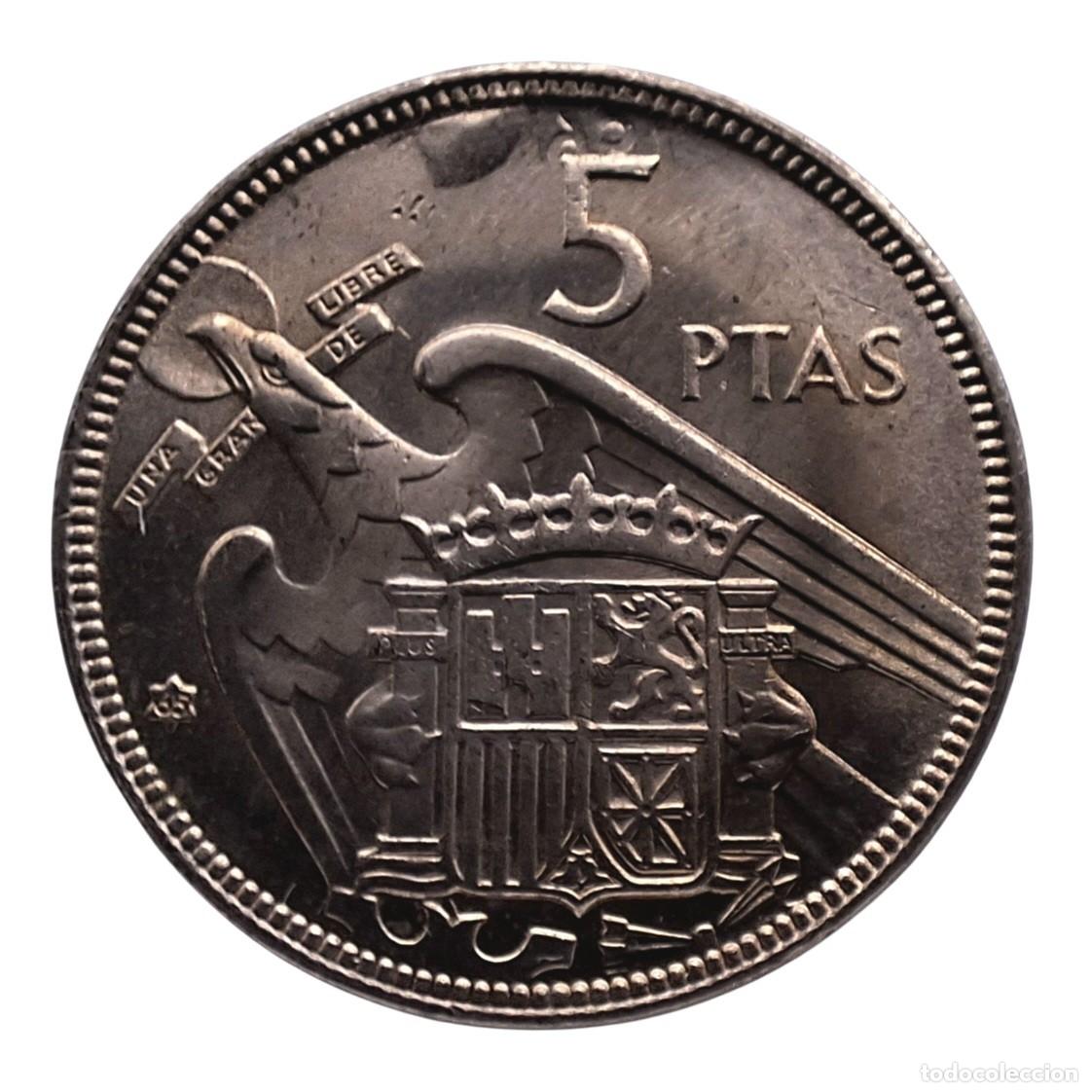 Monedas Franco: 5 pesetas 1957 estrella 65 SC Repinte