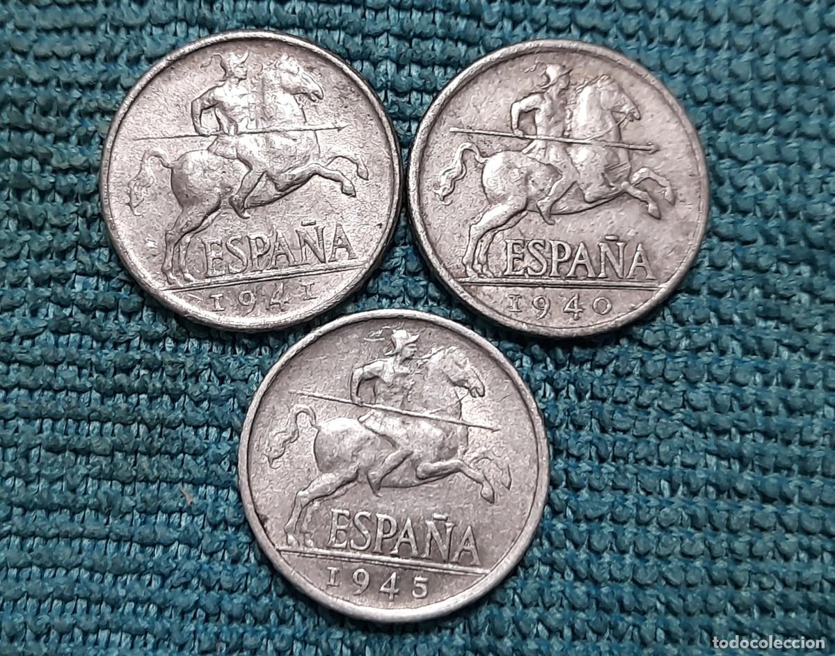 Monedas Franco: 3 monedas de 5 Centimos 1940, 41 y 45.