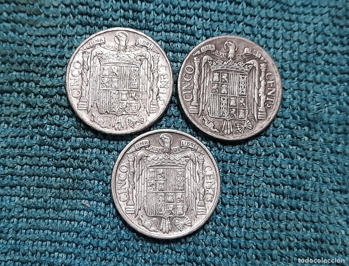 Monedas Franco: 3 monedas de 5 Centimos 1940, 41 y 45. - Foto 2