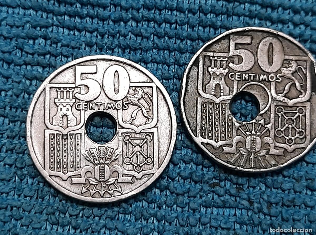 Monedas Franco: 2 monedas de 50 Centimos 1949, Flechas Invertidas y con Errores