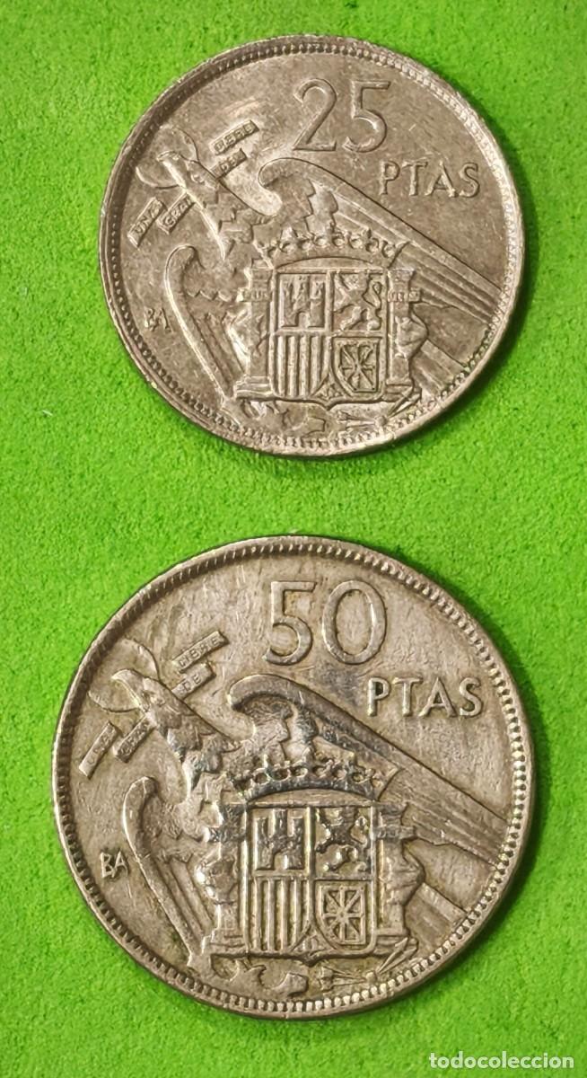 Monedas Franco: ESPA&Ntilde;A. A&Ntilde;O 1957. 25 Y 50 PTAS BA. I EXPOSICI&Oacute;N IBEROAMERICANA DE NUMISMATICA.