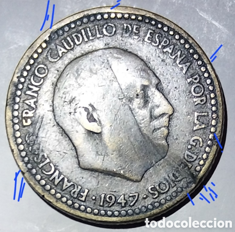 Monedas Franco: 1 Peseta 1947 E - 49 ERRORES MBC