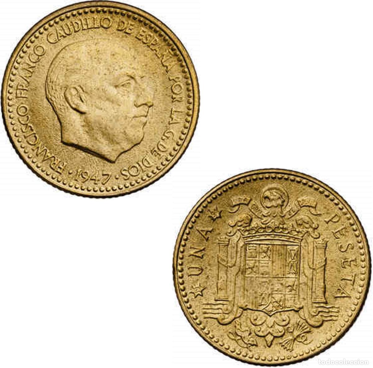 Monedas Franco: *GUTSE* FRANCO-6, 1 PESETA 1947*19-54, BRILLO ORIGINAL, SIN CIRCULAR.