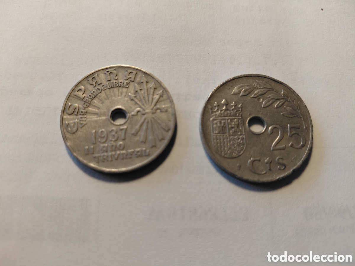 Monedas Franco: Monedas (2) de 25 cts 1937 - Foto 2
